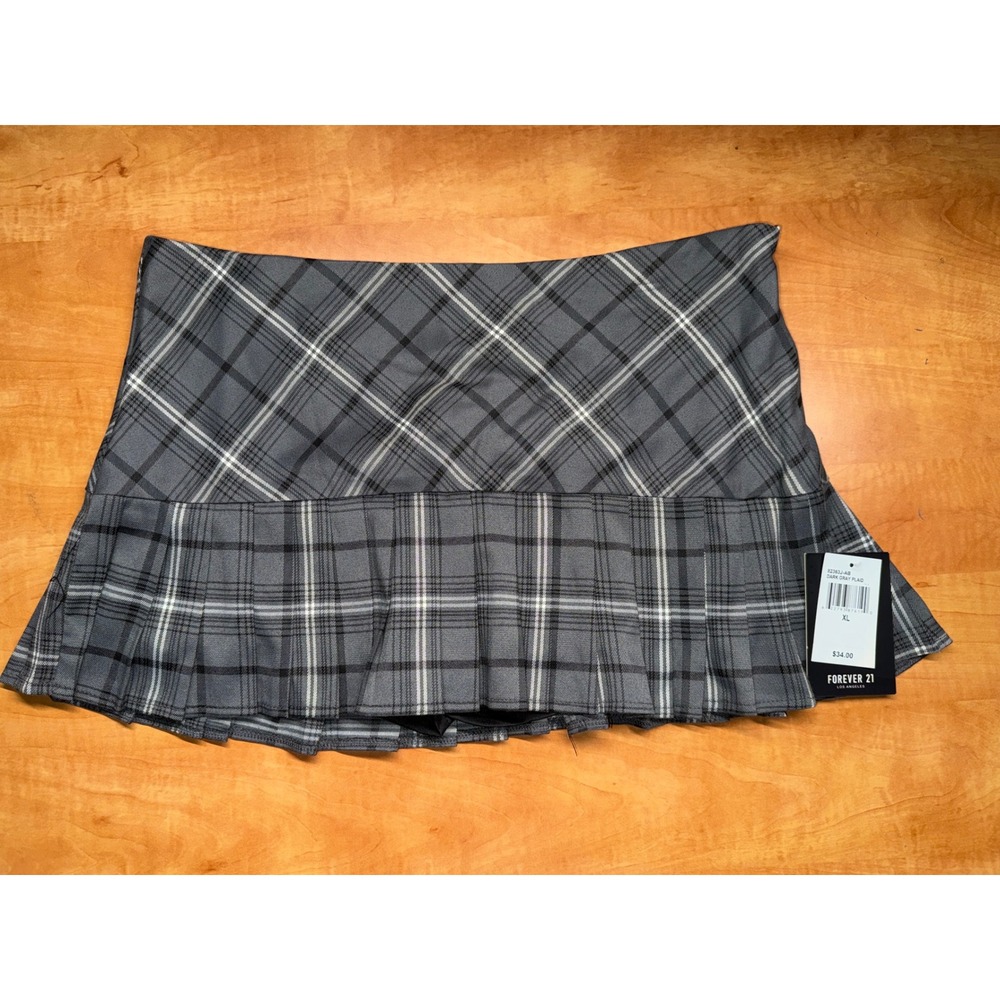Forever 21 Gray Plaid Pleated Tennis Skortâ Mini Skirt XL NWT